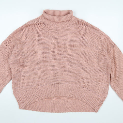 HOT!MESS Women Pink Roll Neck Chunky Knit Pullover Jumper One Size
