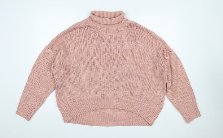 HOT!MESS Women Pink Roll Neck Chunky Knit Pullover Jumper One Size