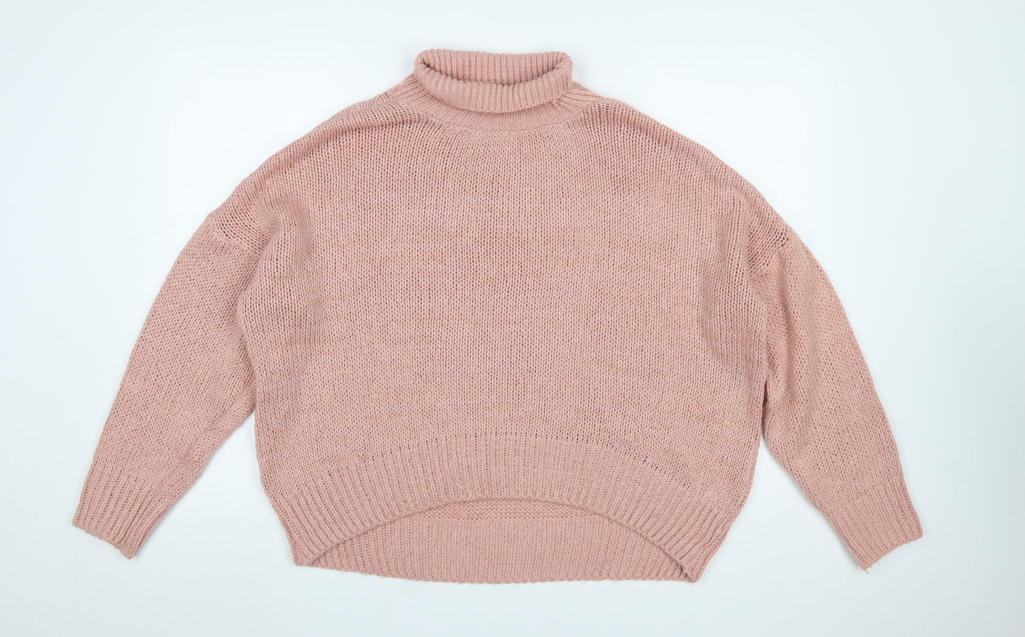 HOT!MESS Women Pink Roll Neck Chunky Knit Pullover Jumper One Size