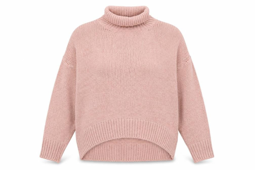 Front view of HOT!MESS Women Pink Roll Neck Chunky Knit jumper One Size