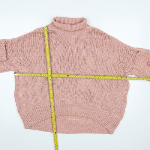 HOT!MESS Women Pink Roll Neck Chunky Knit Pullover Jumper One Size