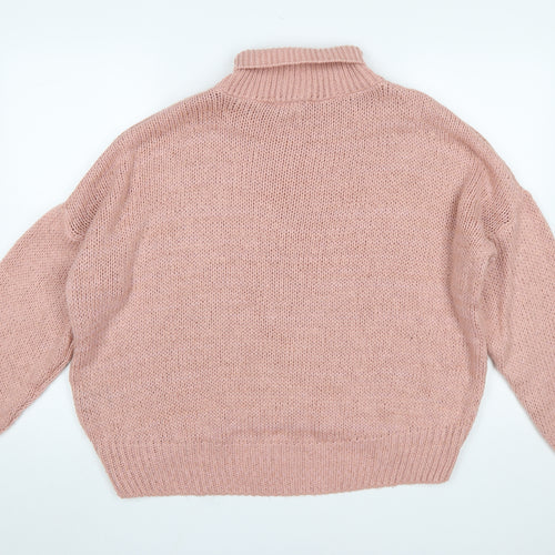 HOT!MESS Women Pink Roll Neck Chunky Knit Pullover Jumper One Size