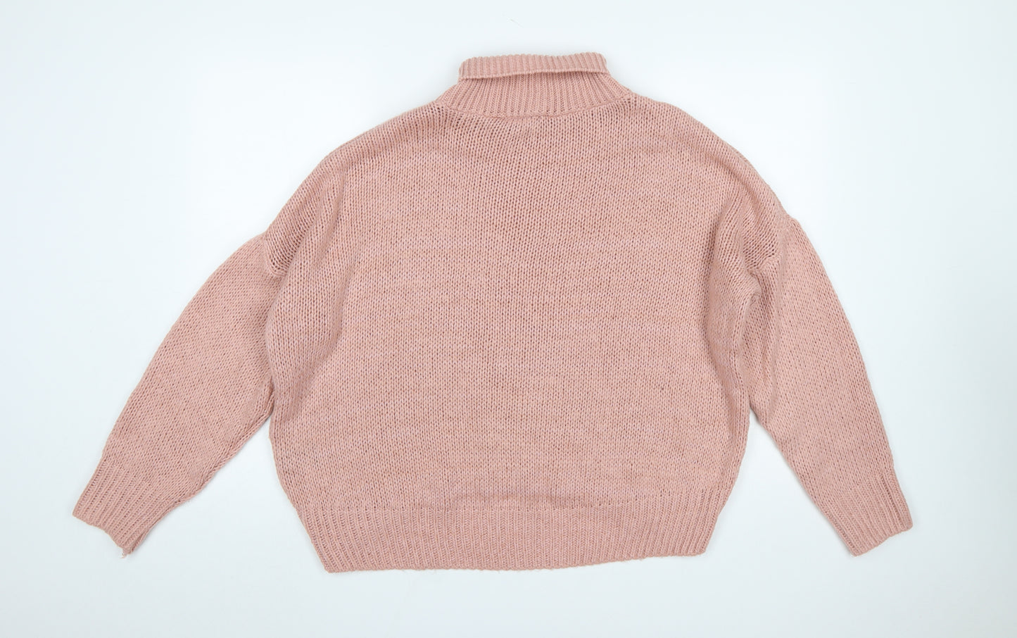 HOT!MESS Women Pink Roll Neck Chunky Knit Pullover Jumper One Size