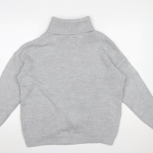 HOT!MESS Women Grey Roll Neck Lace-Up Knit Jumper One Size Acrylic Blend