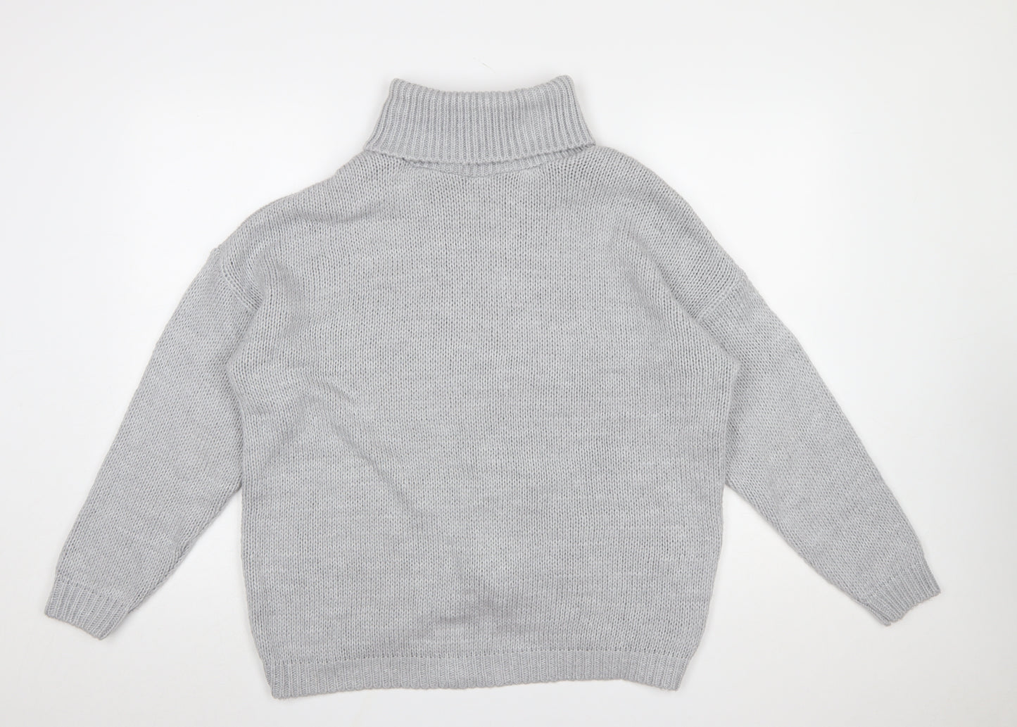 HOT!MESS Women Grey Roll Neck Lace-Up Knit Jumper One Size Acrylic Blend