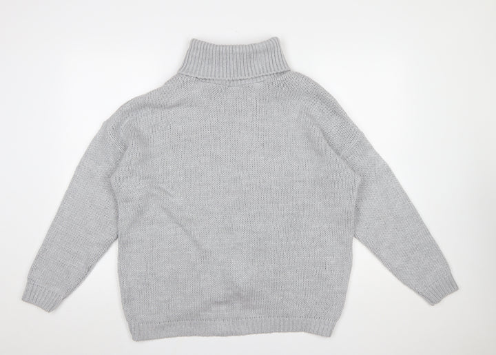 HOT!MESS Women Grey Roll Neck Lace-Up Knit Jumper One Size Acrylic Blend