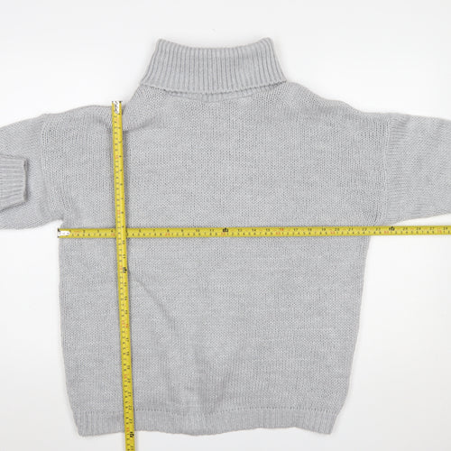 HOT!MESS Women Grey Roll Neck Lace-Up Knit Jumper One Size Acrylic Blend