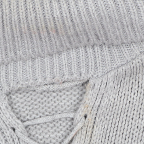 HOT!MESS Women Grey Roll Neck Lace-Up Knit Jumper One Size Acrylic Blend
