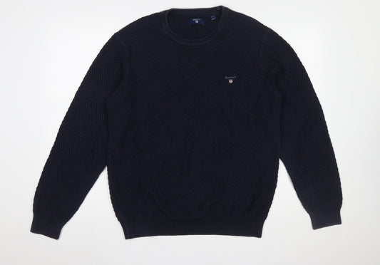 GANT Men's Blue Cotton Crew Neck Jumper XL Classic Knit