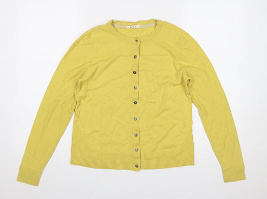 White Stuff Women's Yellow Cotton Merino Wool Cardigan Size 12