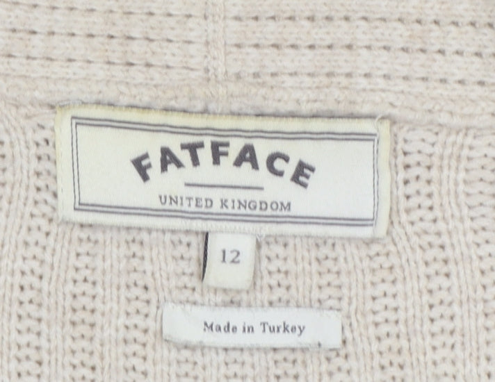 FatFace Women Beige Size 12 Knit Acrylic Cardigan Jumper