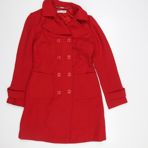 Planet Womens Red Wool Pea Coat Size 8 Double Breasted Mid-Length