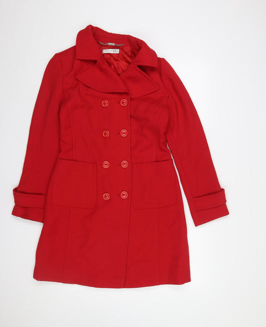 Planet Womens Red Wool Pea Coat Size 8 Double Breasted Mid-Length