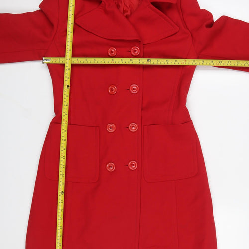Planet Womens Red Wool Pea Coat Size 8 Double Breasted Mid-Length