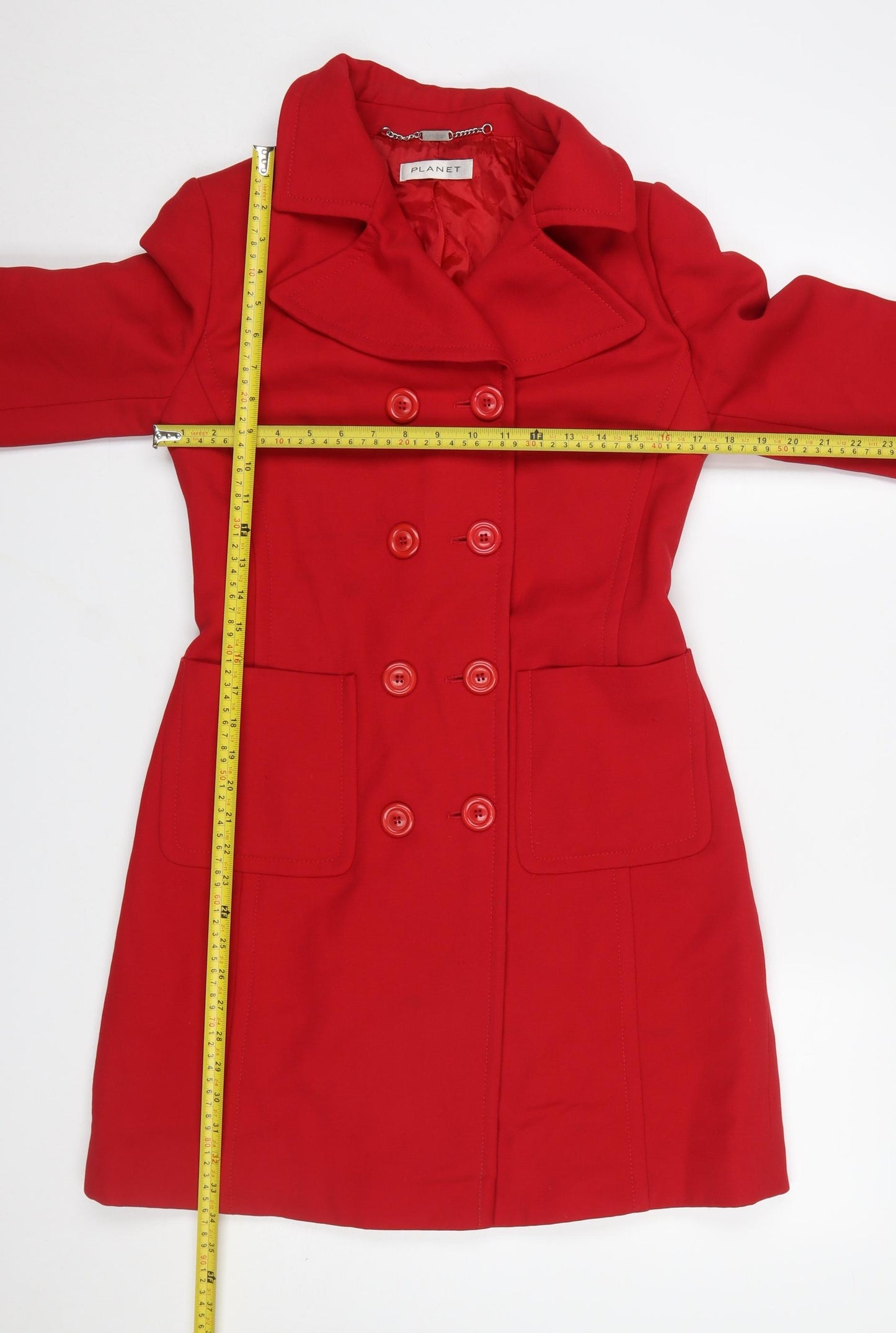 Planet Womens Red Wool Pea Coat Size 8 Double Breasted Mid-Length