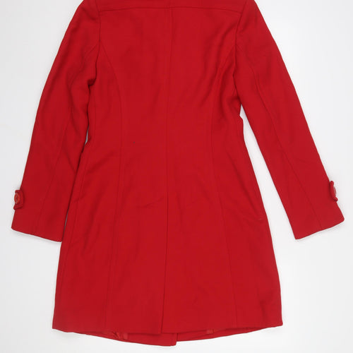 Planet Womens Red Wool Pea Coat Size 8 Double Breasted Mid-Length
