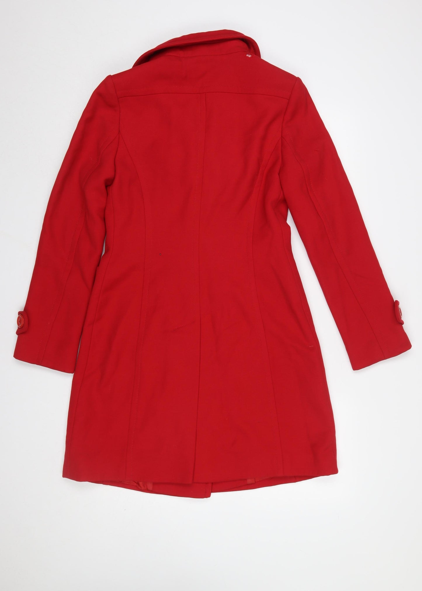 Planet Womens Red Wool Pea Coat Size 8 Double Breasted Mid-Length