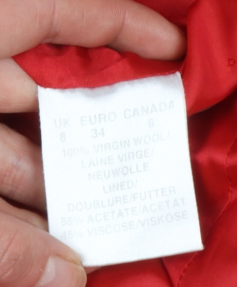 Planet Womens Red Wool Pea Coat Size 8 Double Breasted Mid-Length