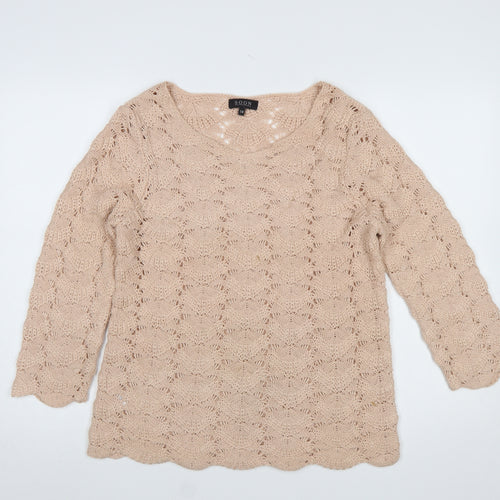 Soon Women Beige Open-Knit Pullover Jumper Size 14