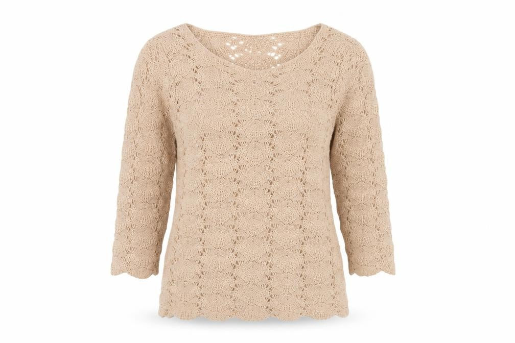 Front view of Soon Women Beige Open-Knit jumper, size 14