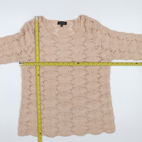 Soon Women Beige Open-Knit Pullover Jumper Size 14