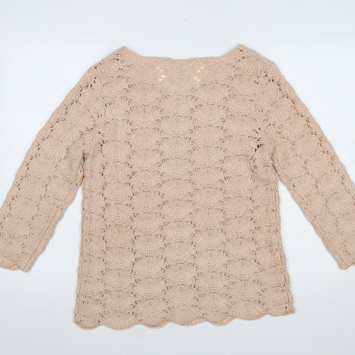 Soon Women Beige Open-Knit Pullover Jumper Size 14