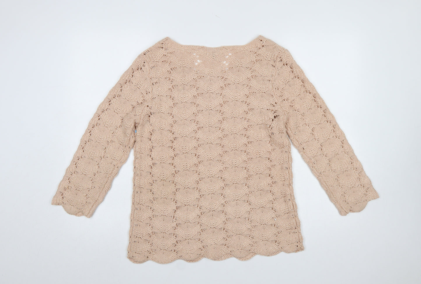 Soon Women Beige Open-Knit Pullover Jumper Size 14