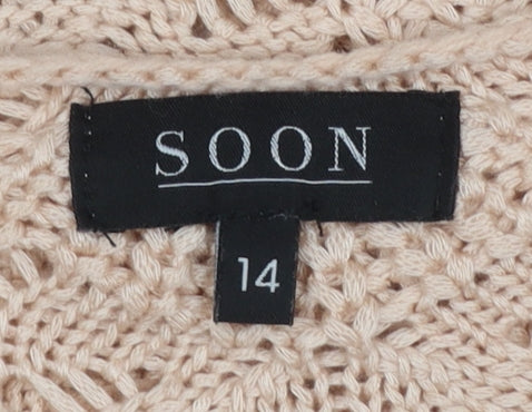 Soon Women Beige Open-Knit Pullover Jumper Size 14