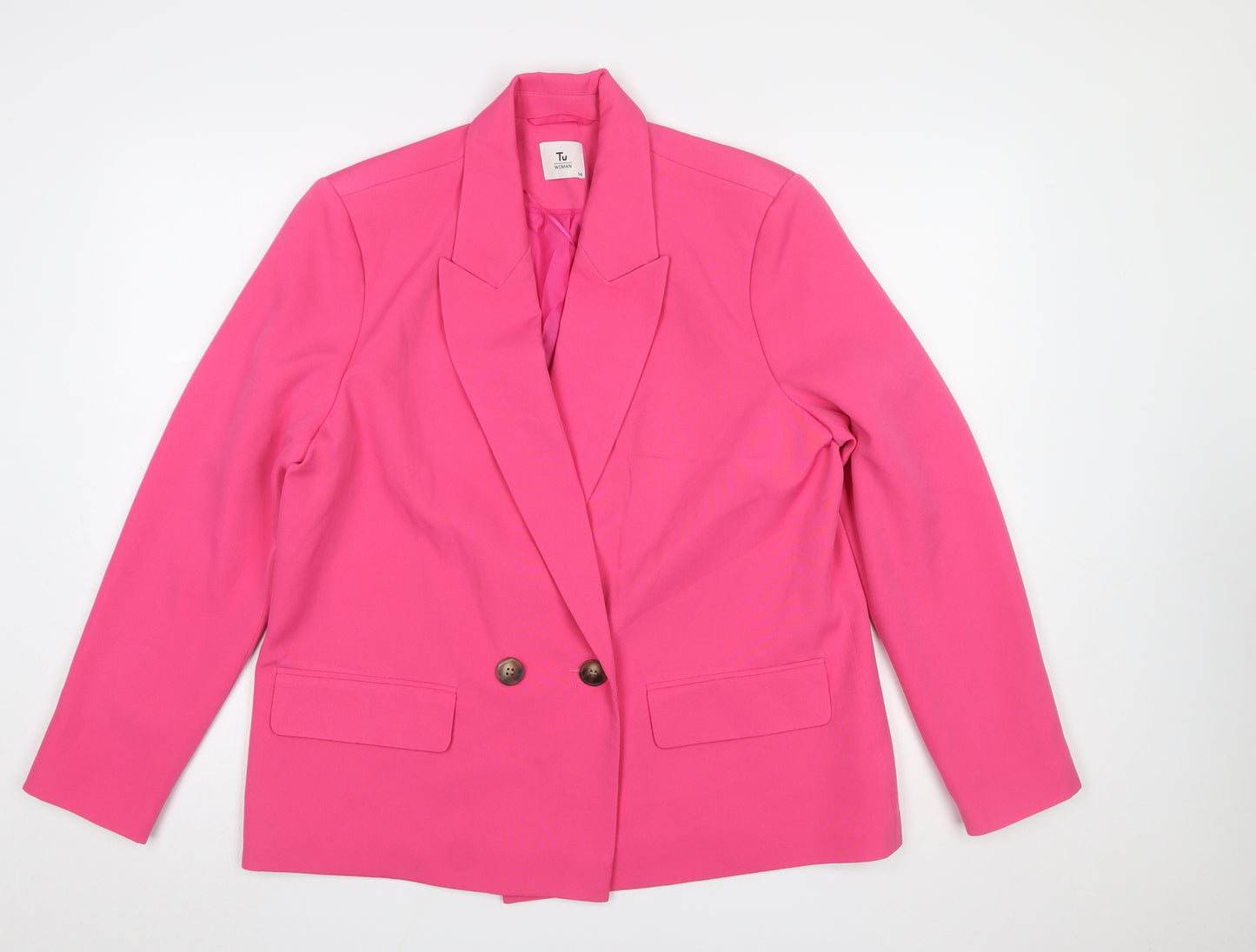 Tu Woman Pink Double-Breasted Blazer Size 14 Regular Fit