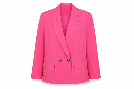 Front view of Tu Woman Pink Double-Breasted Blazer, size 14, Regular Fit