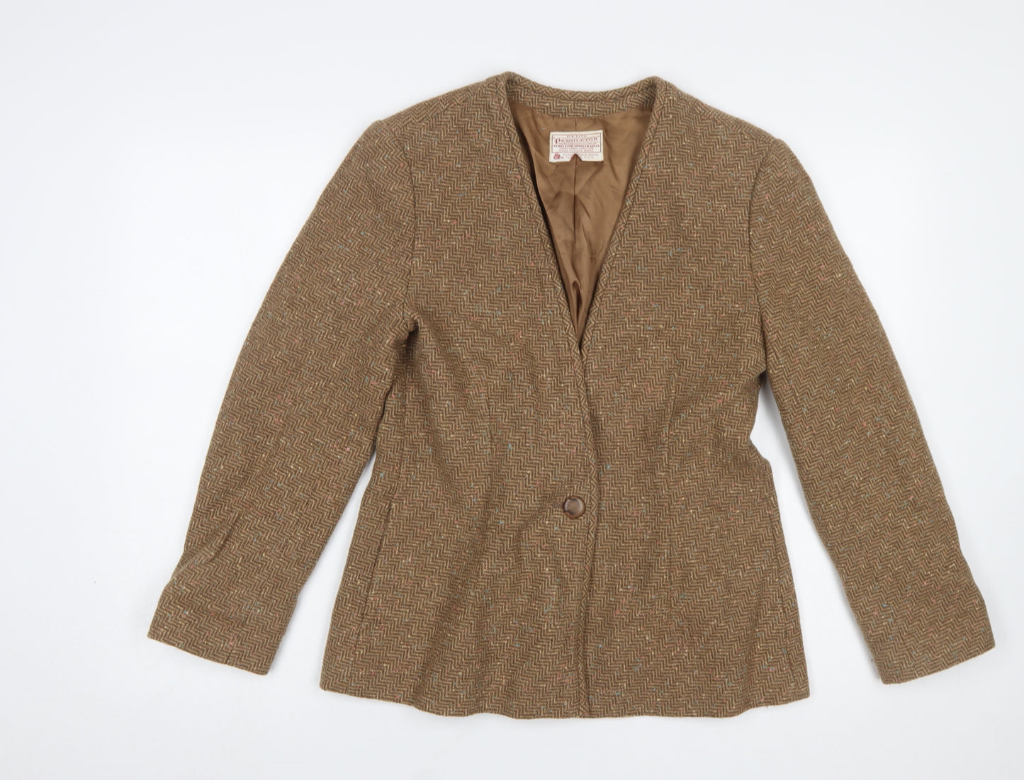Pendleton Women's Brown Tweed Wool Blazer Size 12 Petite Vintage