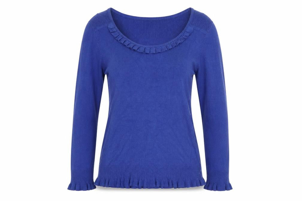 Front view of Marks & Spencer Per Una Women's Blue, size 12, Scoop Neck Jumper