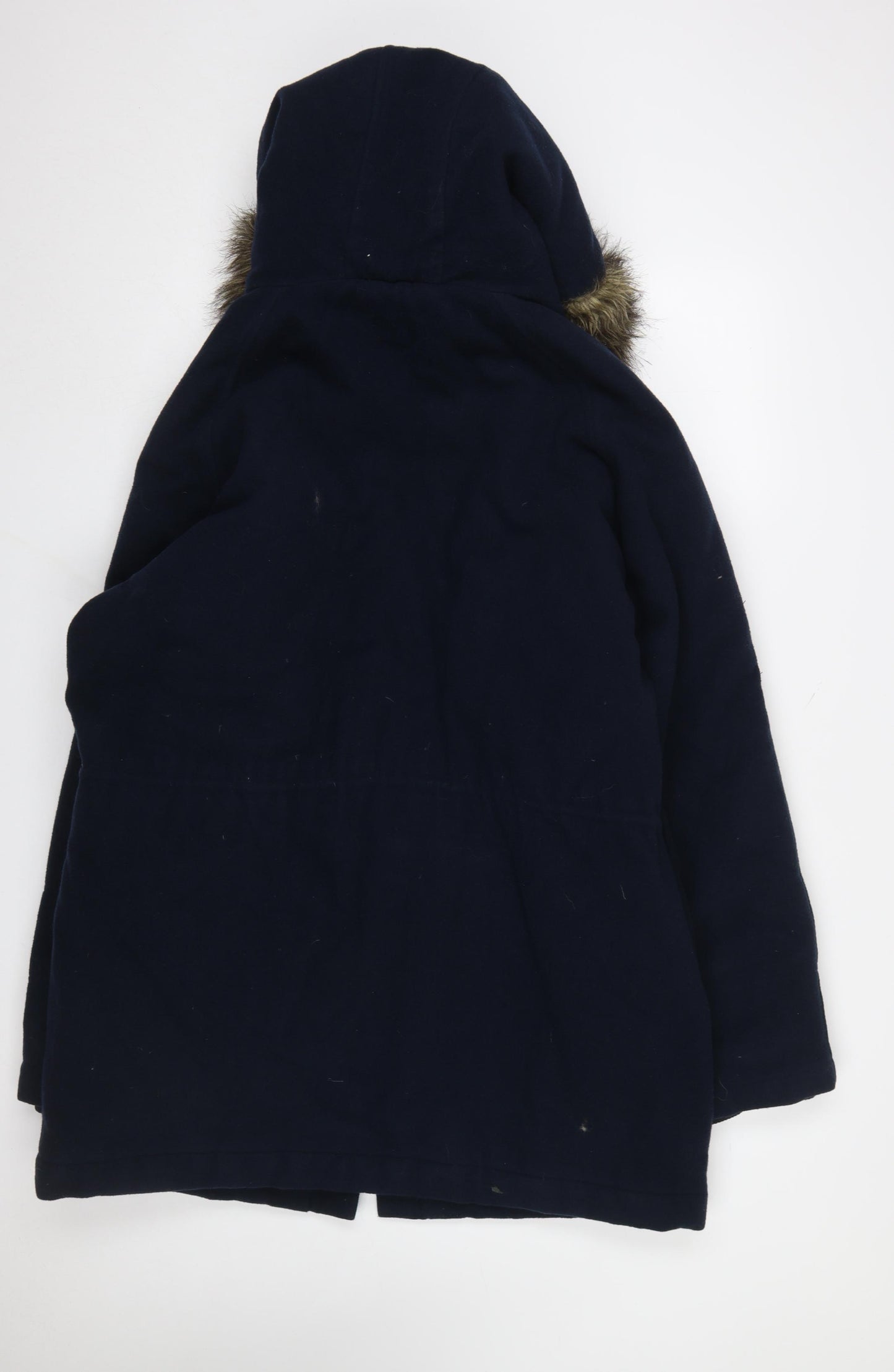 Firetrap Men Blue Wool Blend Fur Hood Parka Coat Size L