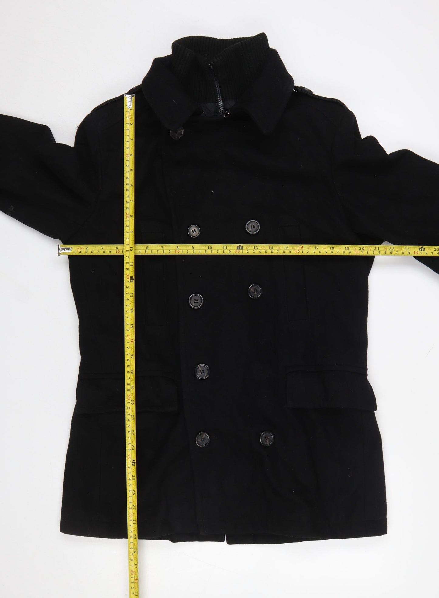 Burton London Men's Black Wool Blend Pea Coat M Regular Fit