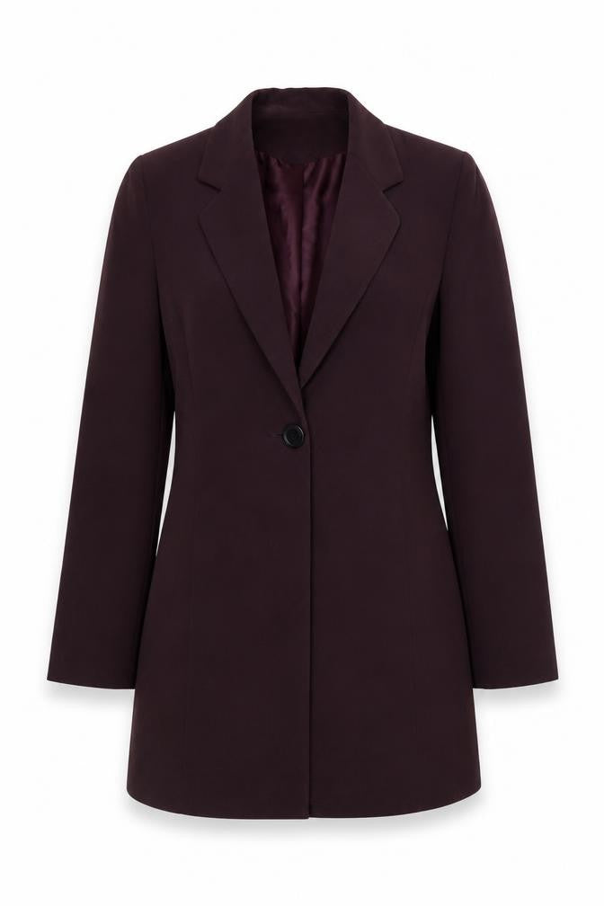 Front view of Richards Petites Women's Brown Single-Breasted Long Blazer UK 6