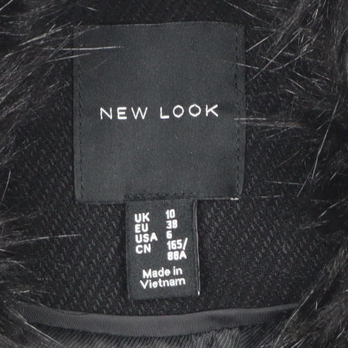 New Look Women's Black Faux Fur Collar Long Wool Blend Coat UK 10