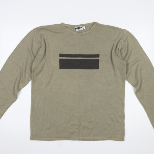 Angelo Litrico Men's Green Cotton Acrylic Crew Neck Jumper Size L