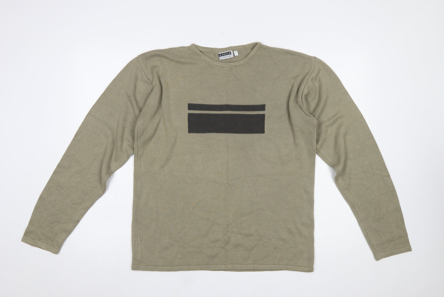 Angelo Litrico Men's Green Cotton Acrylic Crew Neck Jumper Size L