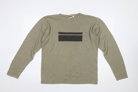 Angelo Litrico Men's Green Cotton Acrylic Crew Neck Jumper Size L