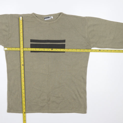 Angelo Litrico Men's Green Cotton Acrylic Crew Neck Jumper Size L