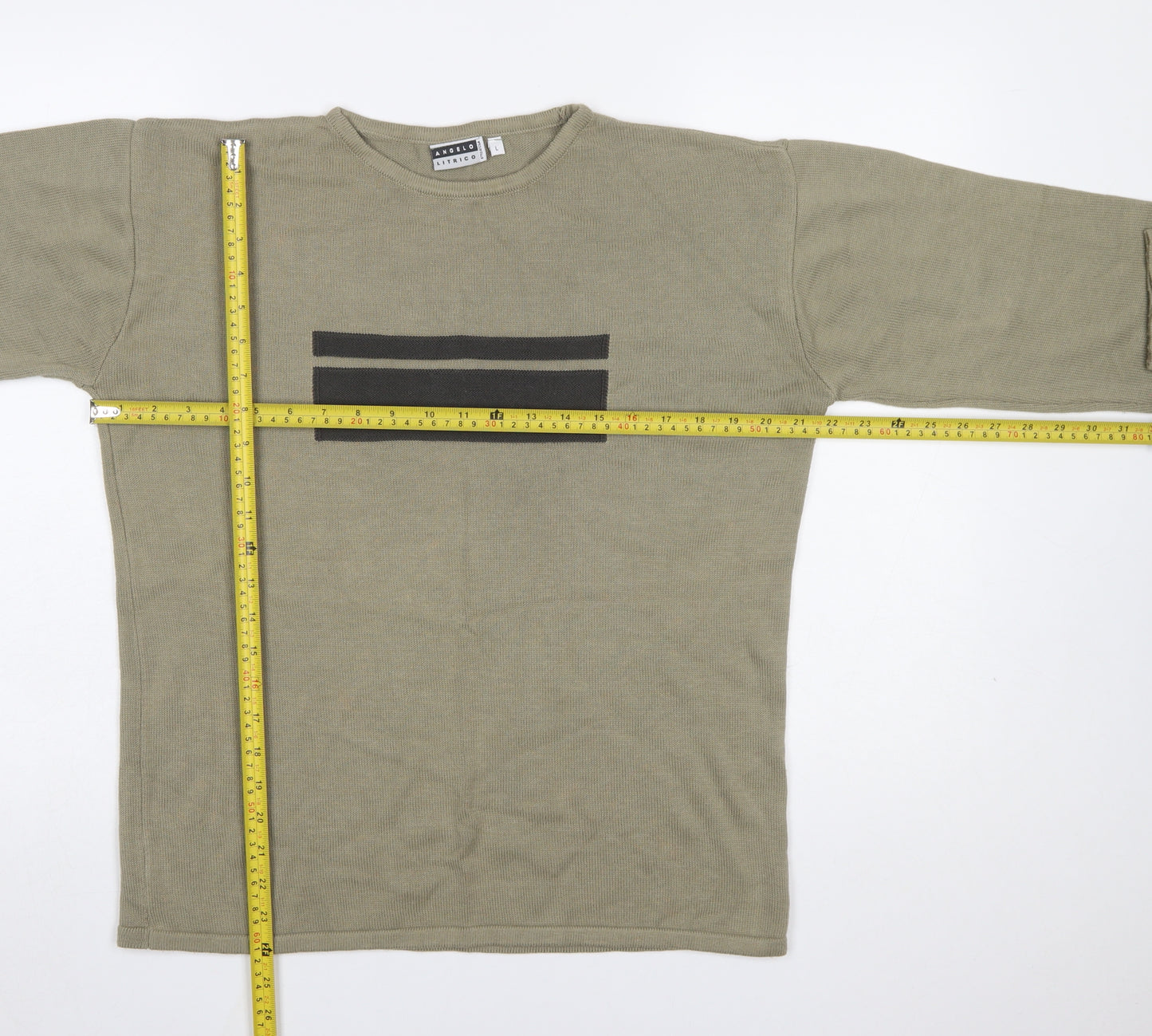 Angelo Litrico Men's Green Cotton Acrylic Crew Neck Jumper Size L