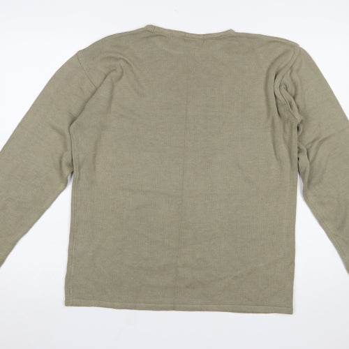 Angelo Litrico Men's Green Cotton Acrylic Crew Neck Jumper Size L