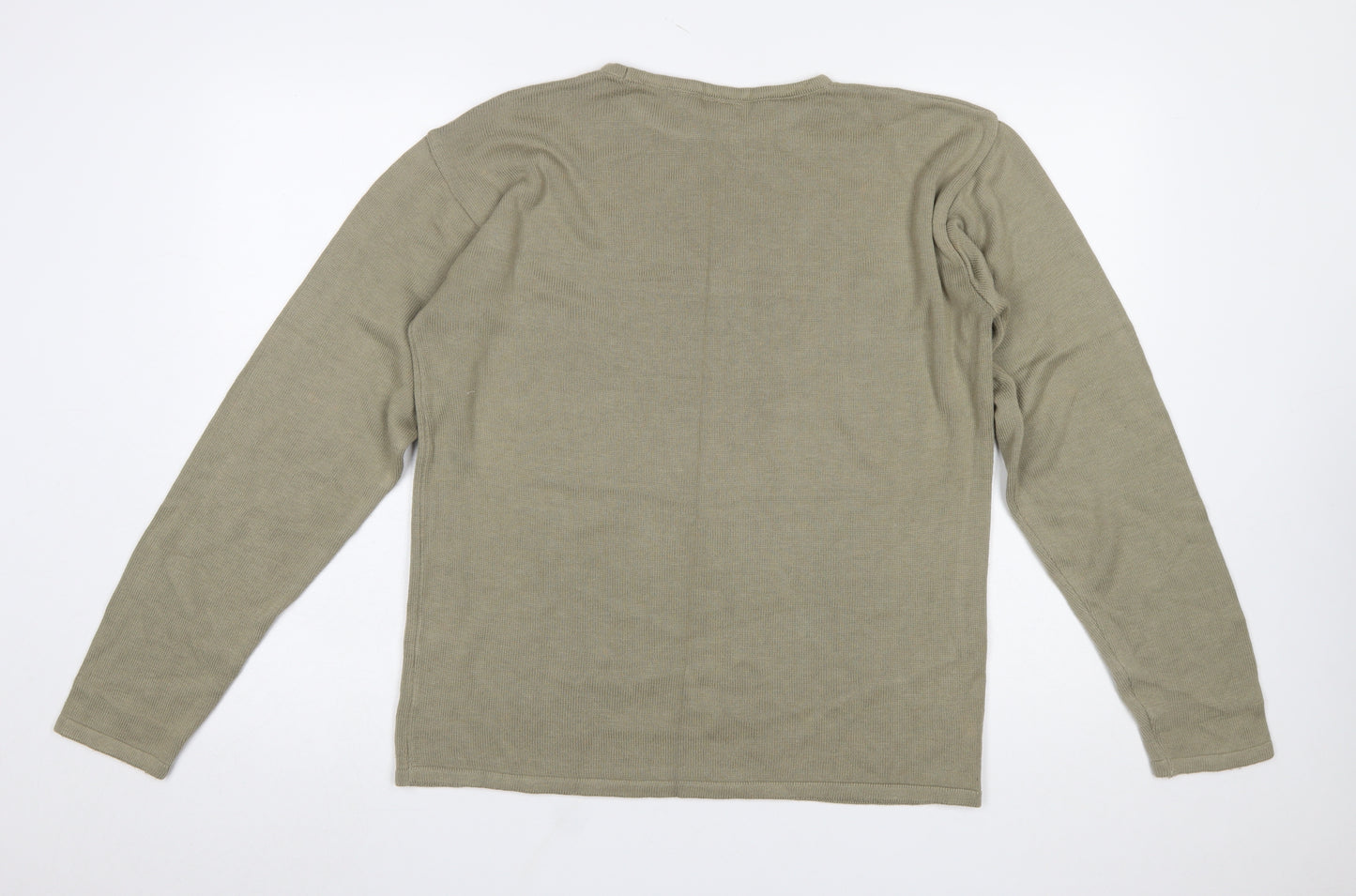 Angelo Litrico Men's Green Cotton Acrylic Crew Neck Jumper Size L