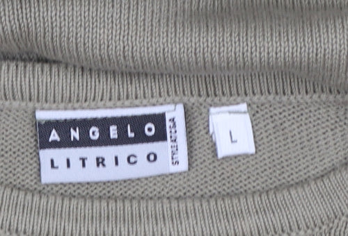 Angelo Litrico Men's Green Cotton Acrylic Crew Neck Jumper Size L