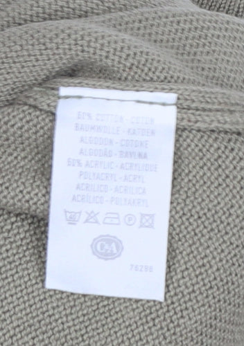Angelo Litrico Men's Green Cotton Acrylic Crew Neck Jumper Size L