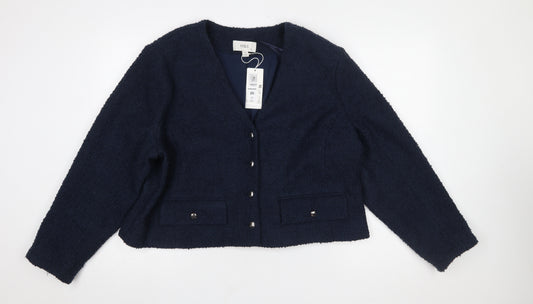 Marks and Spencer Women Navy Bouclé Cropped Suit Jacket Size 20
