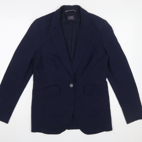 Marks and Spencer Women's Blue UK 12 Regular Fit Tailored Blazer