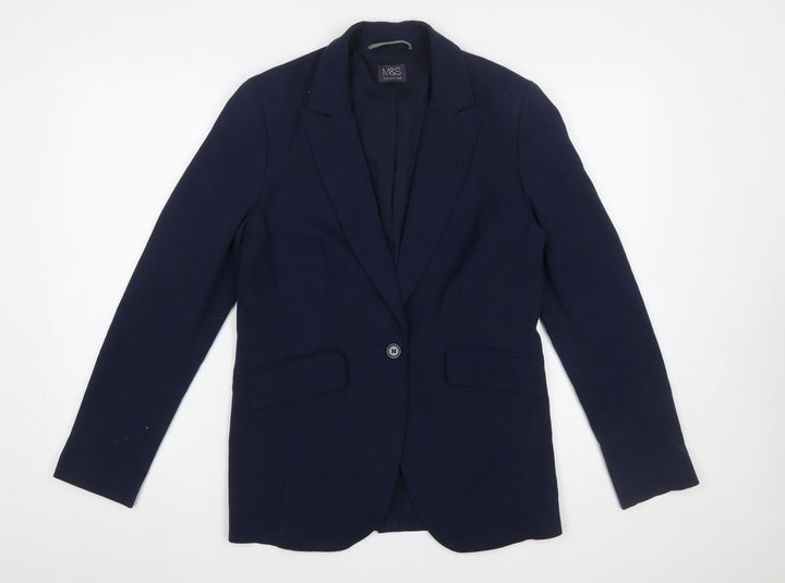 Marks and Spencer Women's Blue UK 12 Regular Fit Tailored Blazer
