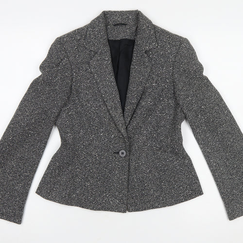 Principles Petite Grey Tweed One Button Blazer Jacket Size 8