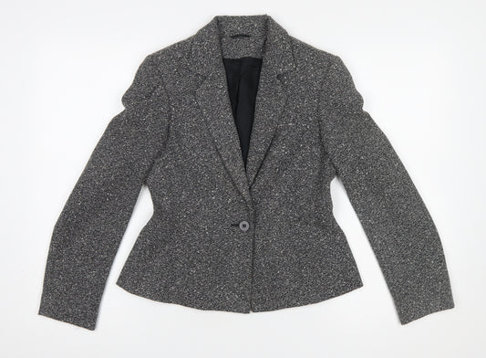 Principles Petite Grey Tweed One Button Blazer Jacket Size 8